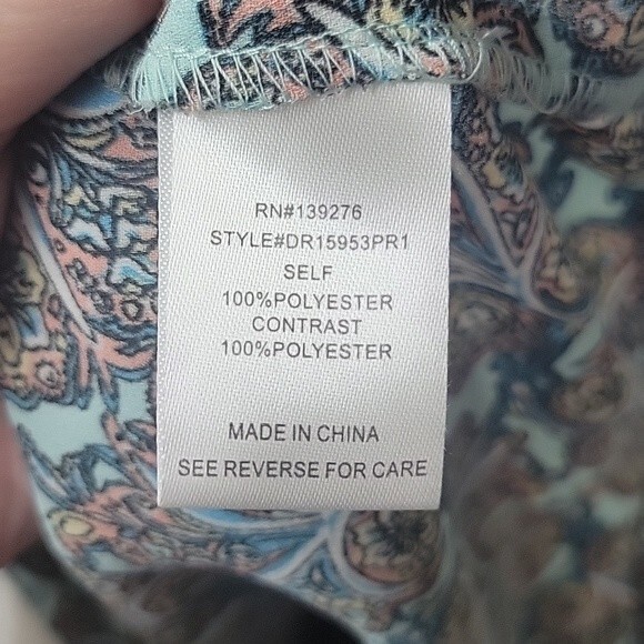 DR2 Women's blue pink patterned boho blouse Size S roll sleeve tassels - Picture 5 of 9